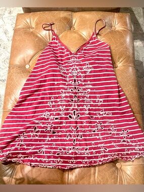 Free People Vintage-Inspired Red & Cream Swirl Criss Cross back top